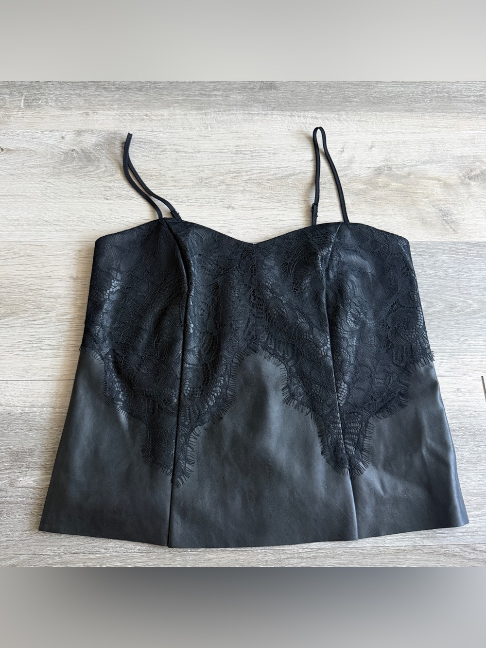 NWT Express Black Faux Vegan Leather Bustier Corset Cami Lace Trim XS